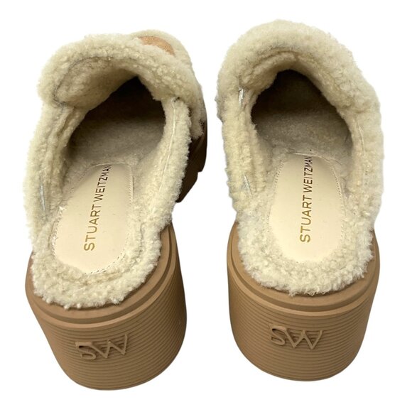 Stuart Weitzman Lennox Shearling Suede Mules New Camel US Size 6.5 B 30MM - Picture 6 of 11